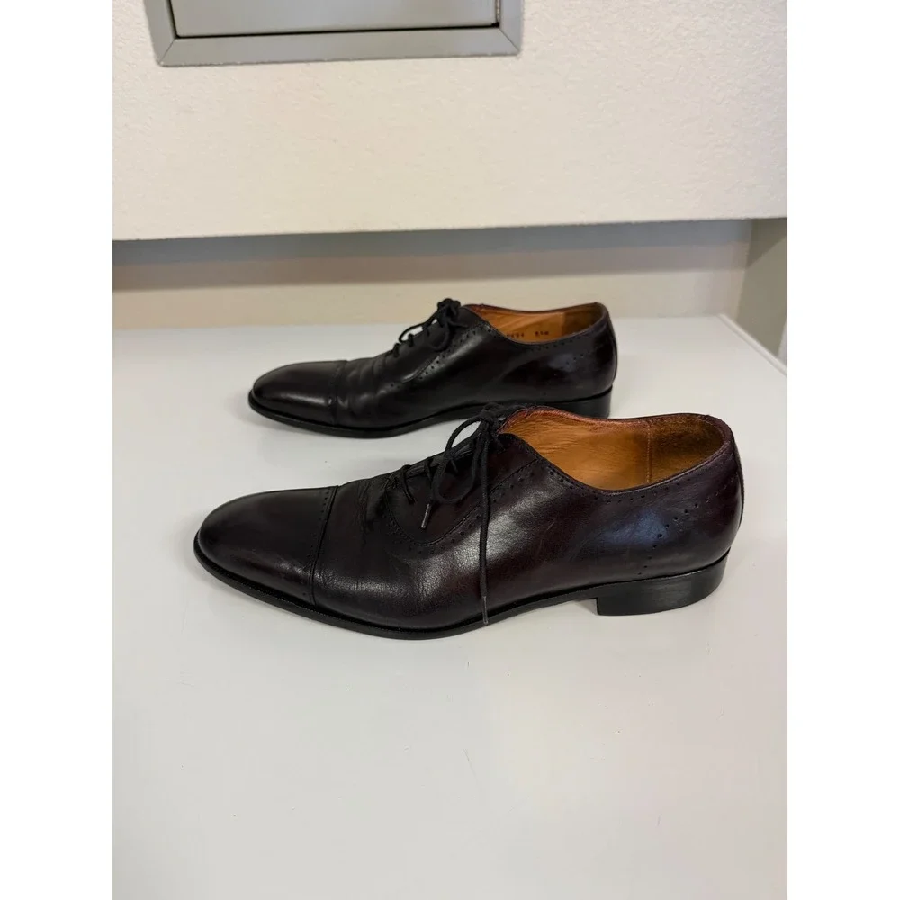 Saks Fith Avenue Italian Leather Cap Toe Oxfords Burgundy Dress Shoes Mens 8.5M